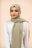 Premium Georgette - Pistachio Georgette Hijab worn by model, lightweight and flowy drape.