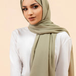 Premium Georgette - Pistachio Georgette Hijab close-up of smooth georgette fabric texture.