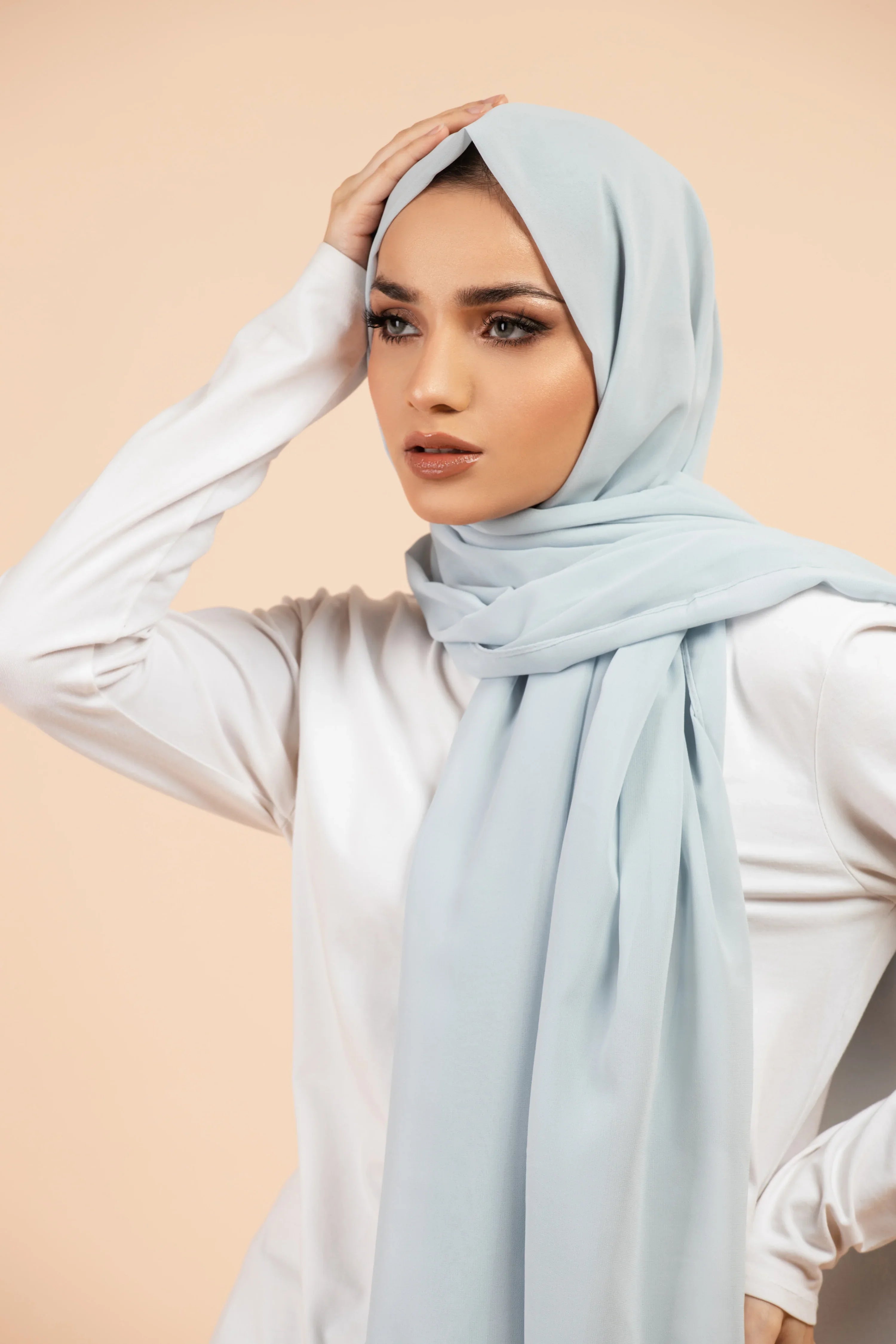 Premium Georgette - Powder Blue Georgette Hijab close-up of smooth georgette fabric texture.