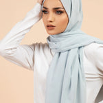 Premium Georgette - Powder Blue Georgette Hijab close-up of smooth georgette fabric texture.