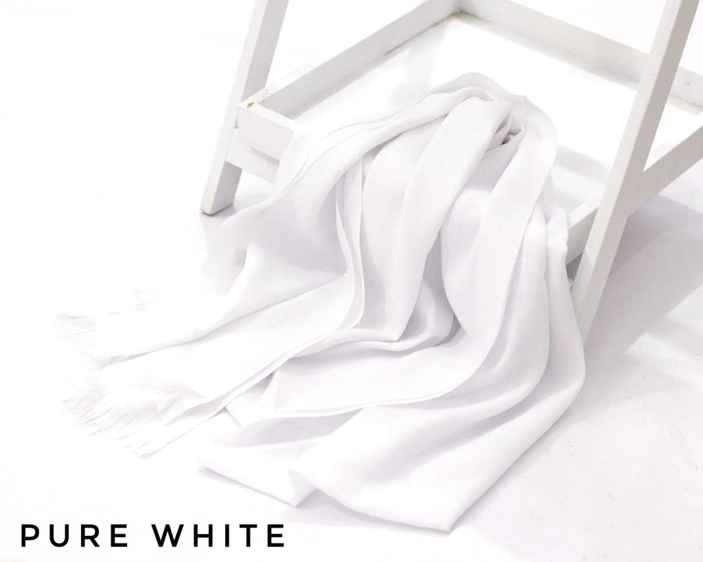 Pure White Turkish Viscose Hijab close-up of smooth Turkish viscose texture.