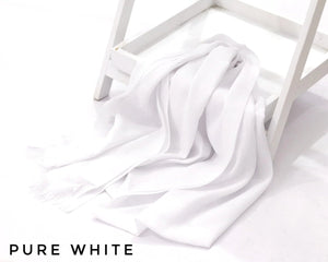 Pure White Turkish Viscose Hijab close-up of smooth Turkish viscose texture.