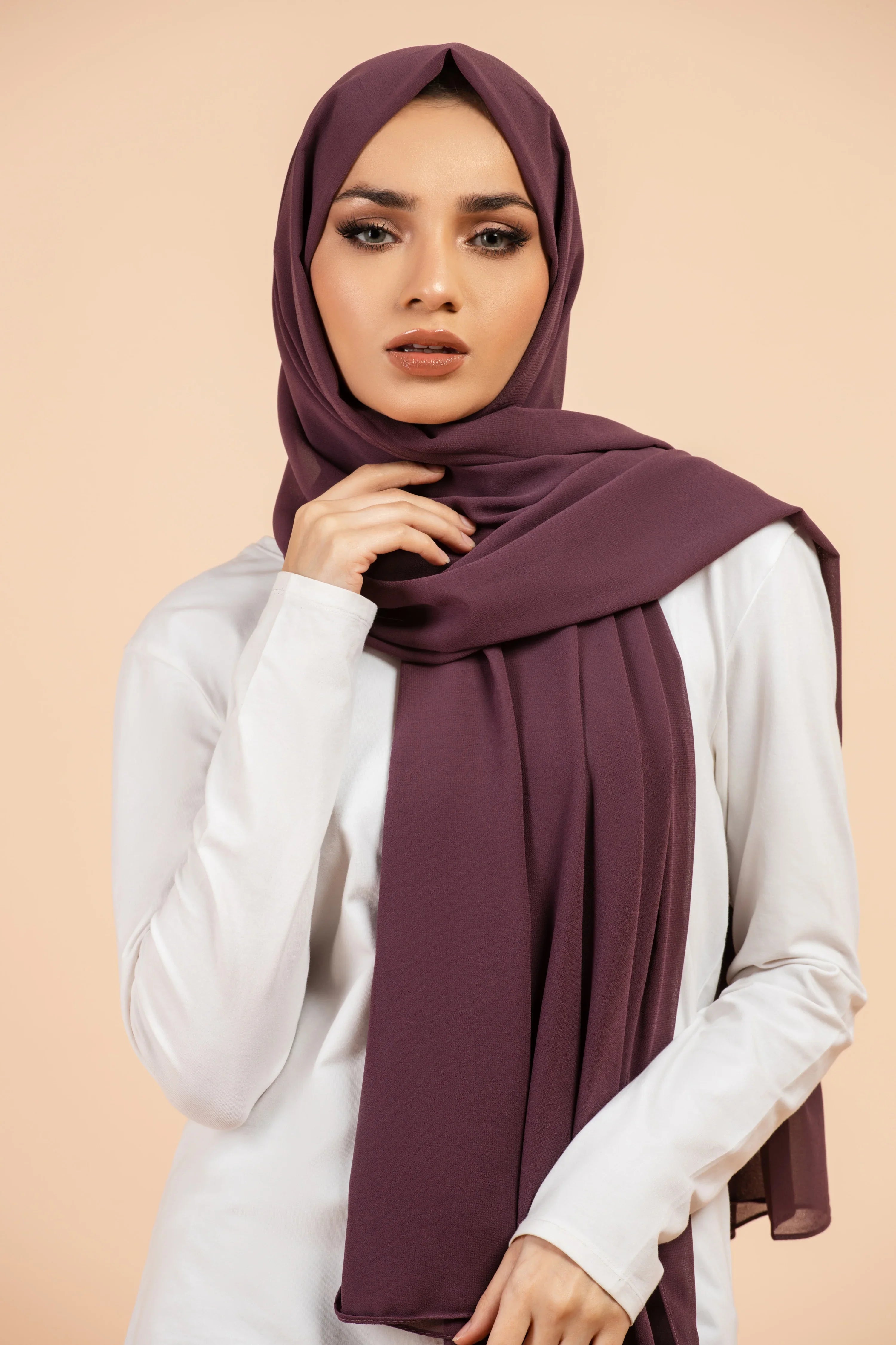 Premium Georgette - Purple Georgette Hijab close-up of smooth georgette fabric texture.