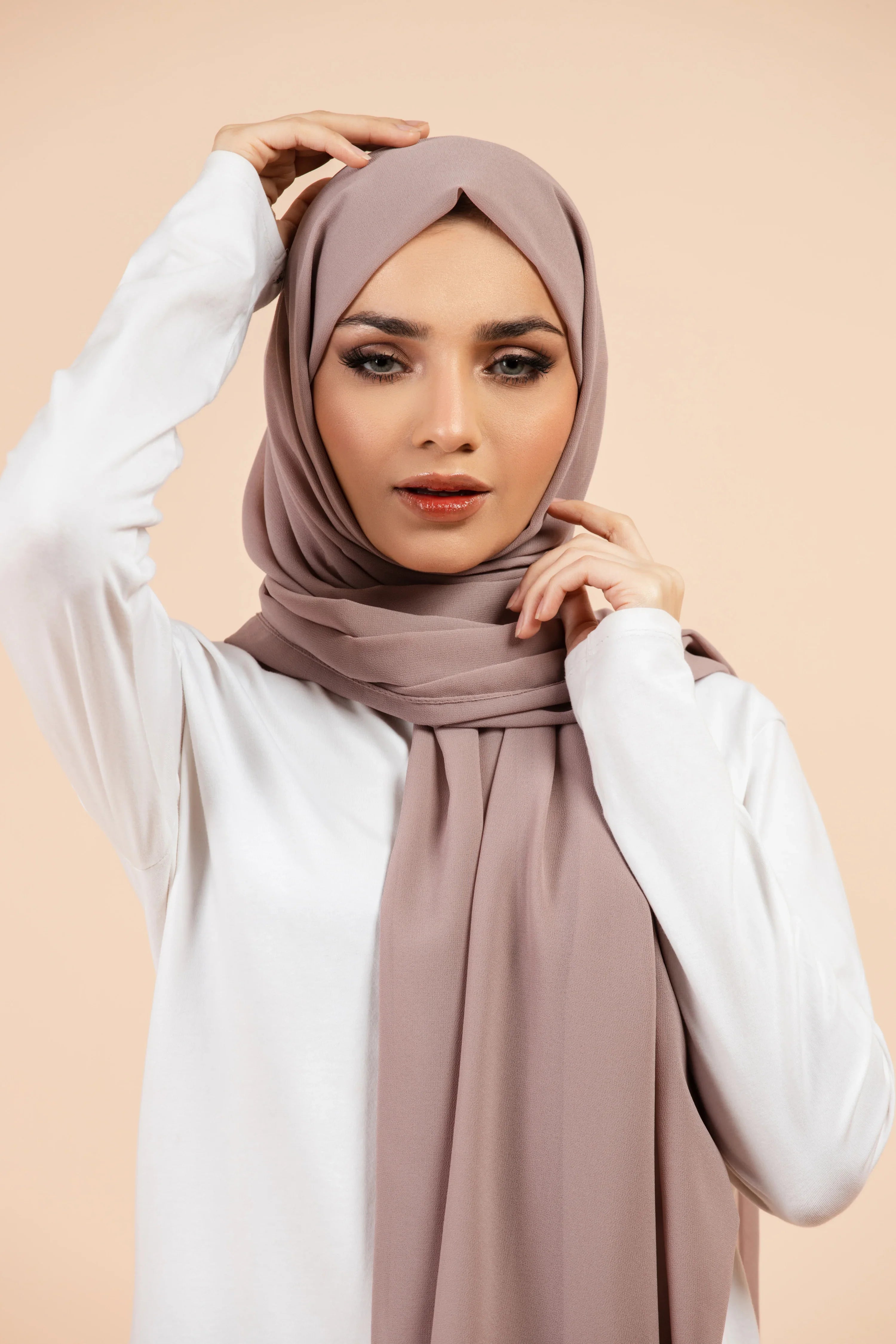 Premium Georgette - Rose Taupe Georgette Hijab close-up of smooth georgette fabric texture.