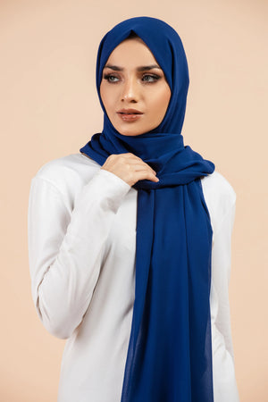 Premium Georgette - Royal Blue Georgette Hijab close-up of smooth georgette fabric texture.