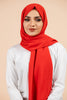 Premium Georgette - Russian Red Georgette Hijab worn by model, lightweight and flowy drape.