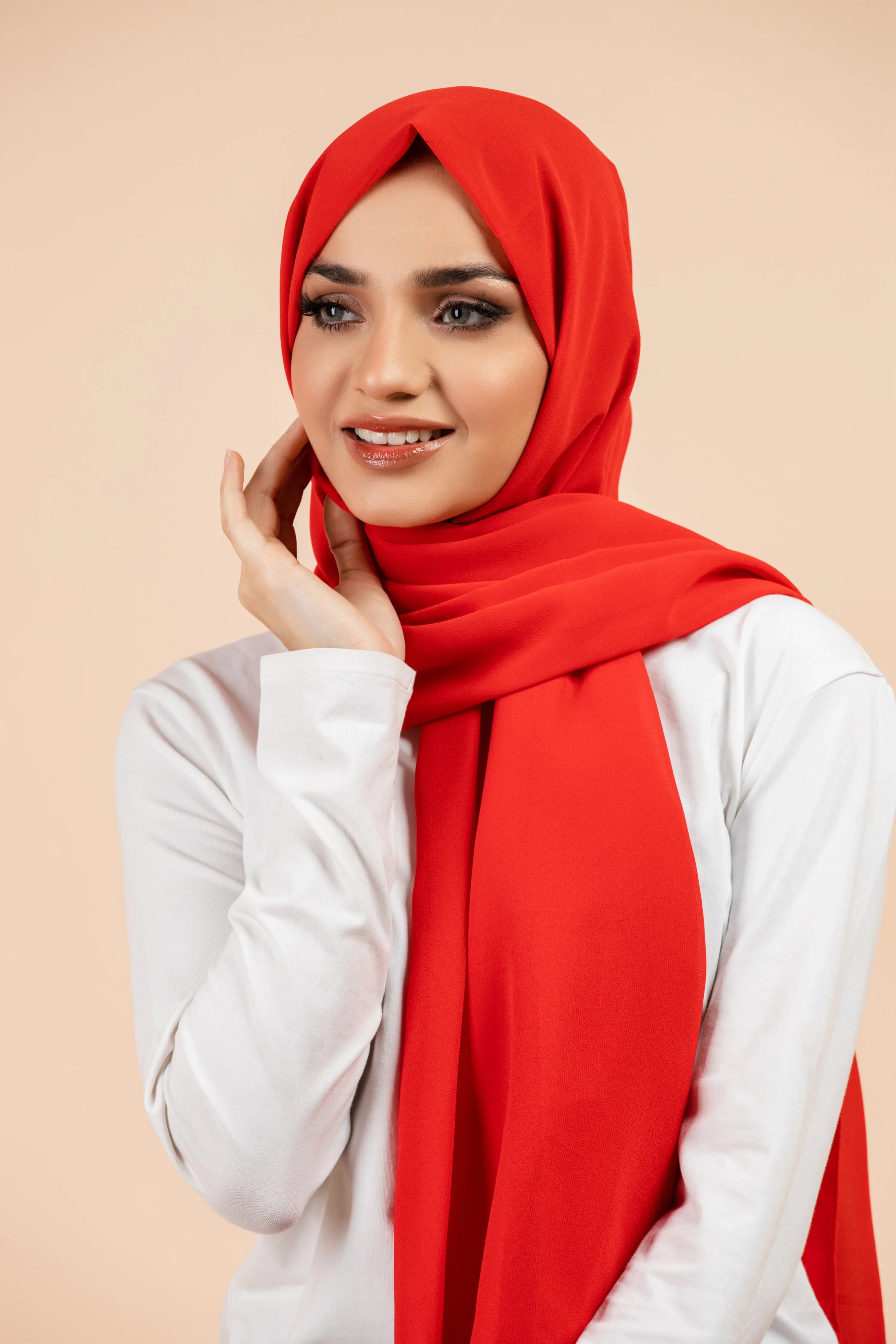 Premium Georgette - Russian Red Georgette Hijab close-up of smooth georgette fabric texture.