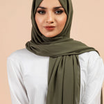 Premium Georgette - Sage Georgette Hijab close-up of smooth georgette fabric texture.
