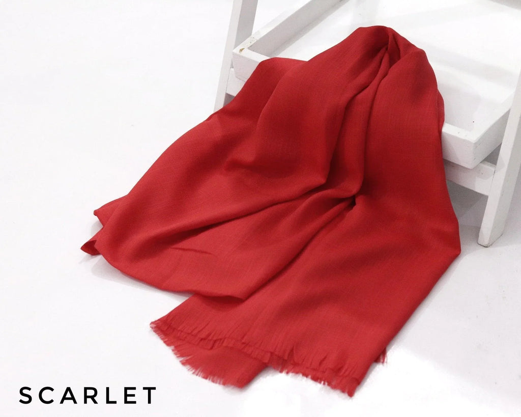 Scarlet Turkish Viscose Hijab close-up of smooth Turkish viscose texture.