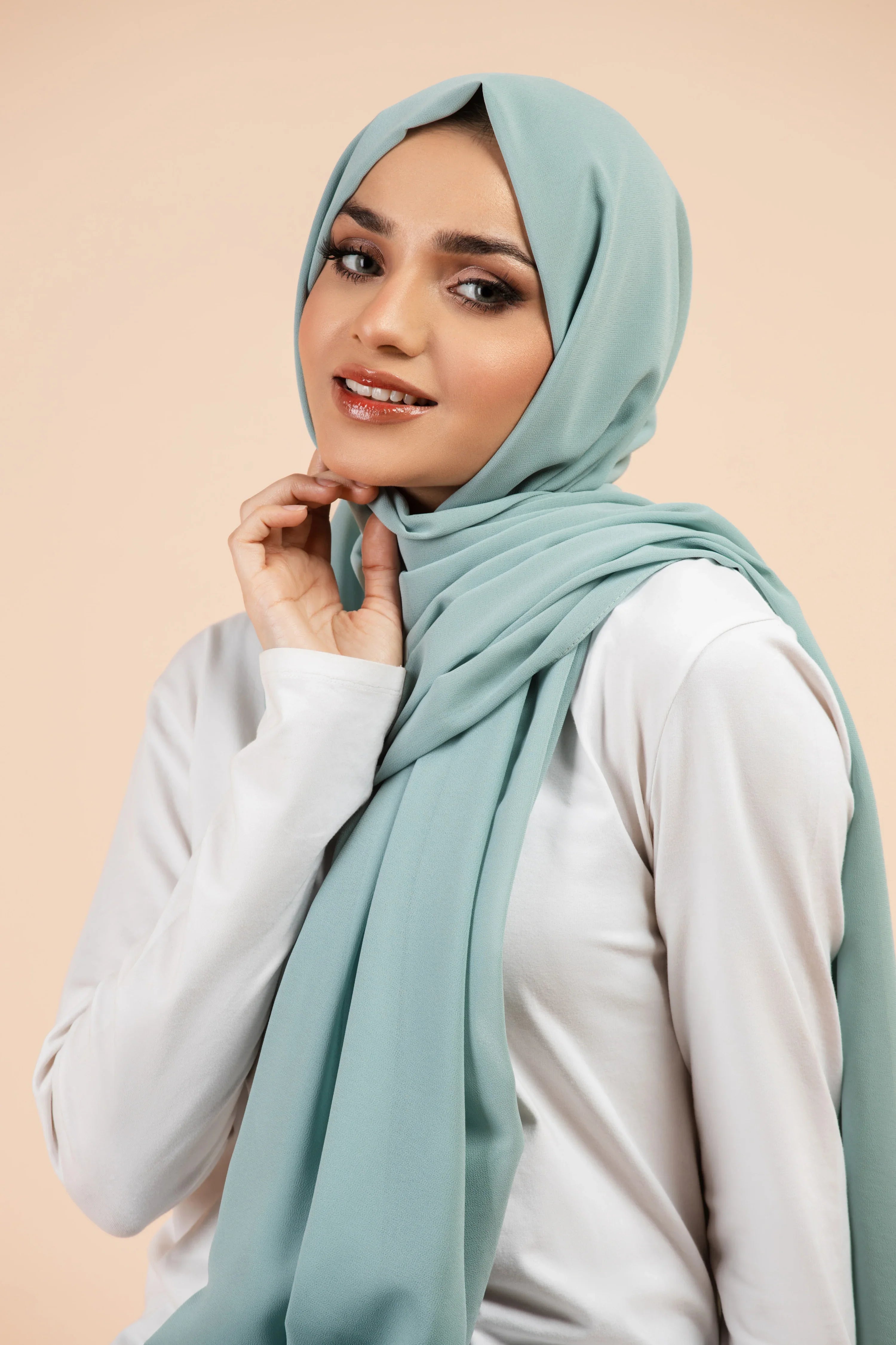 Premium Georgette - Seafoam Georgette Hijab close-up of smooth georgette fabric texture.