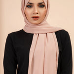 Premium Georgette - Smoked Salmon Georgette Hijab worn by model, lightweight and flowy drape.