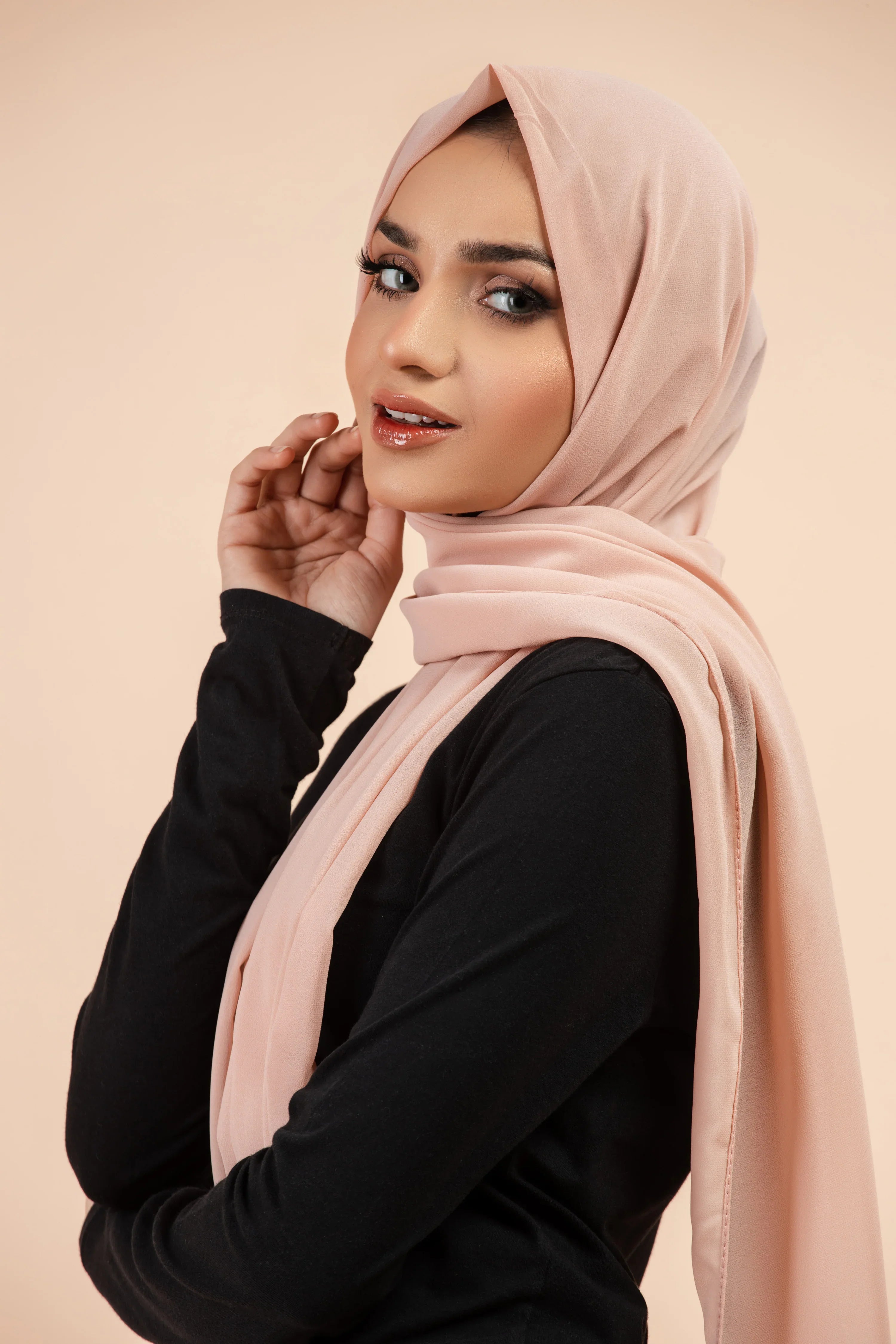 Premium Georgette - Smoked Salmon Georgette Hijab elegantly showcasing premium georgette fabric.