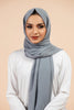 Premium Georgette - Steel Grey Georgette Hijab worn by model, lightweight and flowy drape.