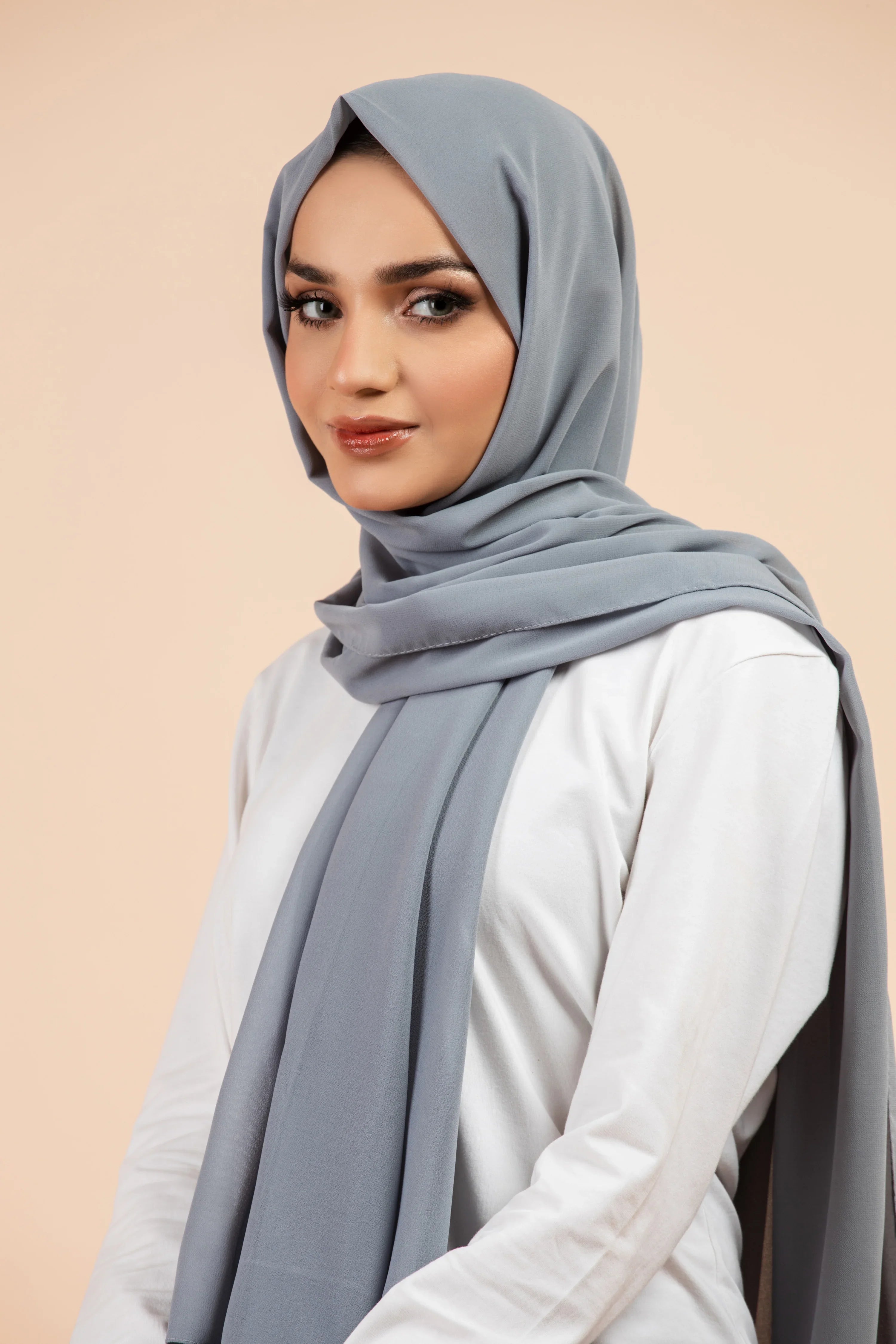 Premium Georgette - Steel Grey Georgette Hijab close-up of smooth georgette fabric texture.
