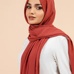 Premium Georgette - Velvet Teddy Georgette Hijab worn by model, lightweight and flowy drape.