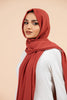 Premium Georgette - Velvet Teddy Georgette Hijab worn by model, lightweight and flowy drape.