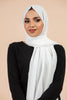 Premium Georgette - White Georgette Hijab worn by model, lightweight and flowy drape.