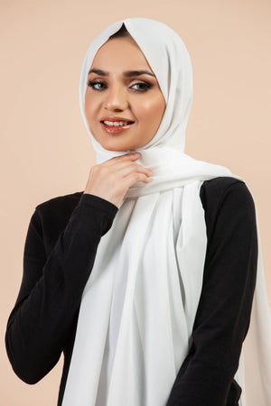 Premium Georgette - White Georgette Hijab close-up of smooth georgette fabric texture.